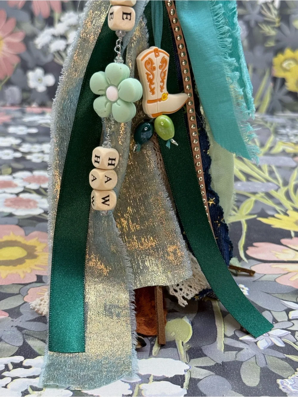 👑Adorned Crown Jewelry purse bag charm keychain yee haw cowgirl fabric tassel